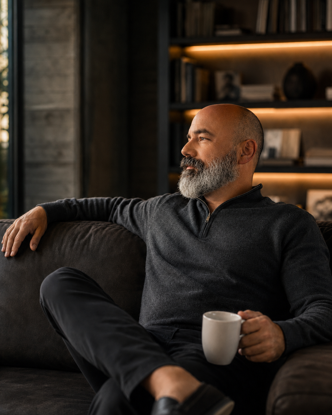 Ricardo Wechsler · creador de Augmented Cognition · retrato editorial premium en sofá moderno